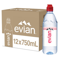 evian natural spring water 750ml bottle with sports cap for on-the-go hydration