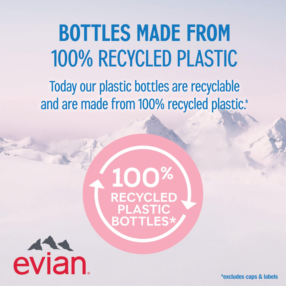 evian bottle with recyclable packaging illustrating eco-friendly choices.
