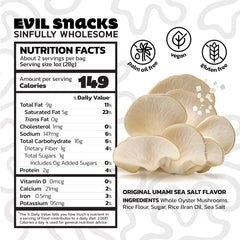 EVIL SNACKS Crunchy Mushroom Chips close-up reveals kettle-crisp texture.