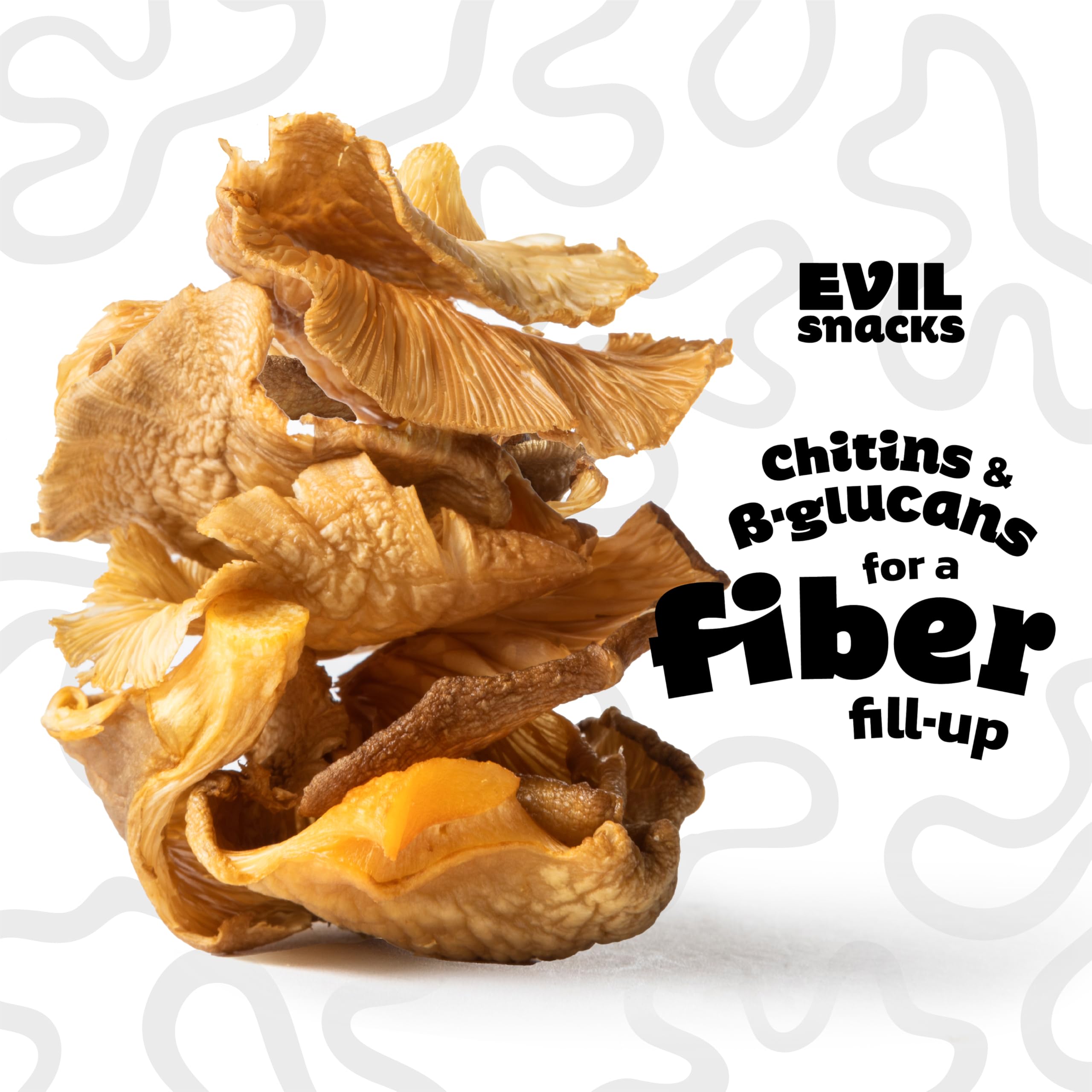 EVIL SNACKS Crunchy Mushroom Chips ingredients view, clean plant-based goodness.