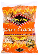 Excelsior Water Crackers packaging on shelf, convenient Jamaican snack.