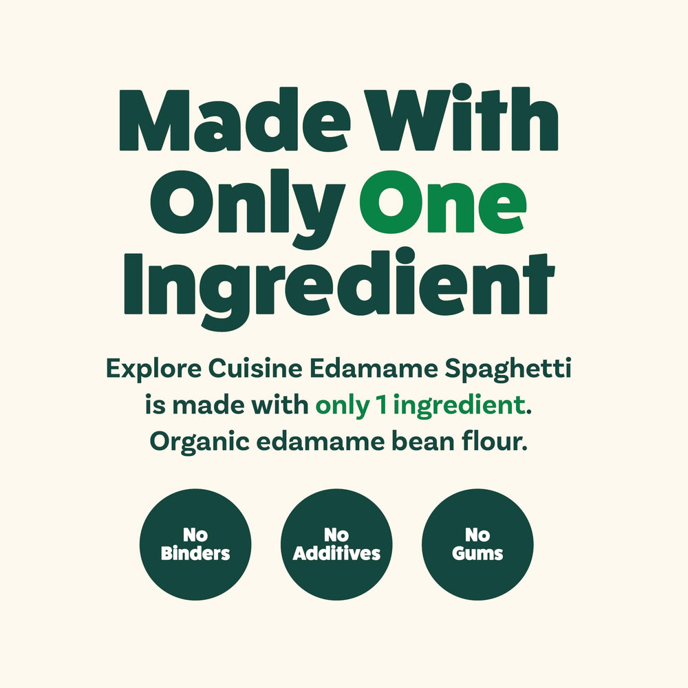 Ingredients list features edamame and rice flour in Explore Cuisine pasta