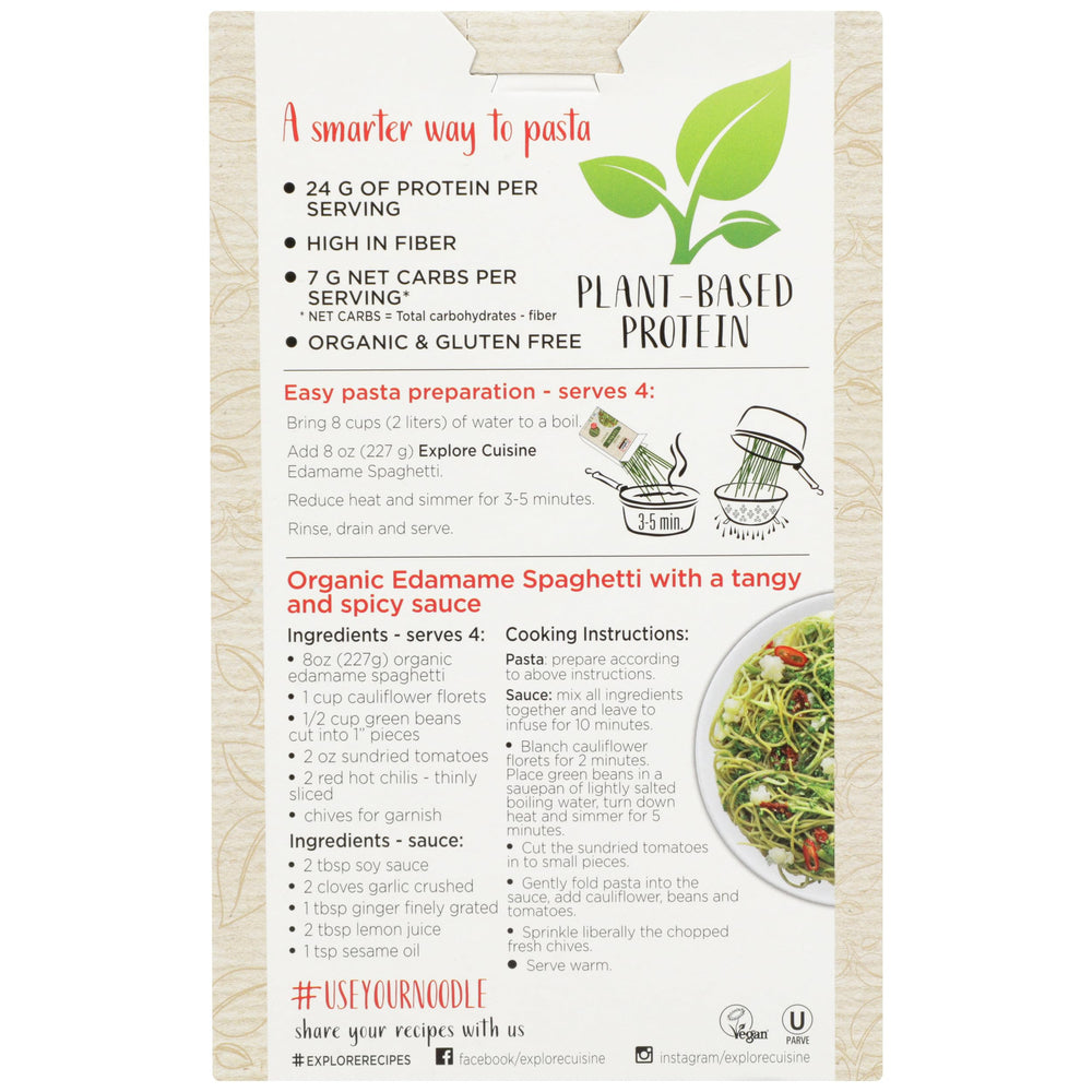 EXPLORE CUISINE Edamame Spaghetti plated dish — gluten-free, family-friendly.