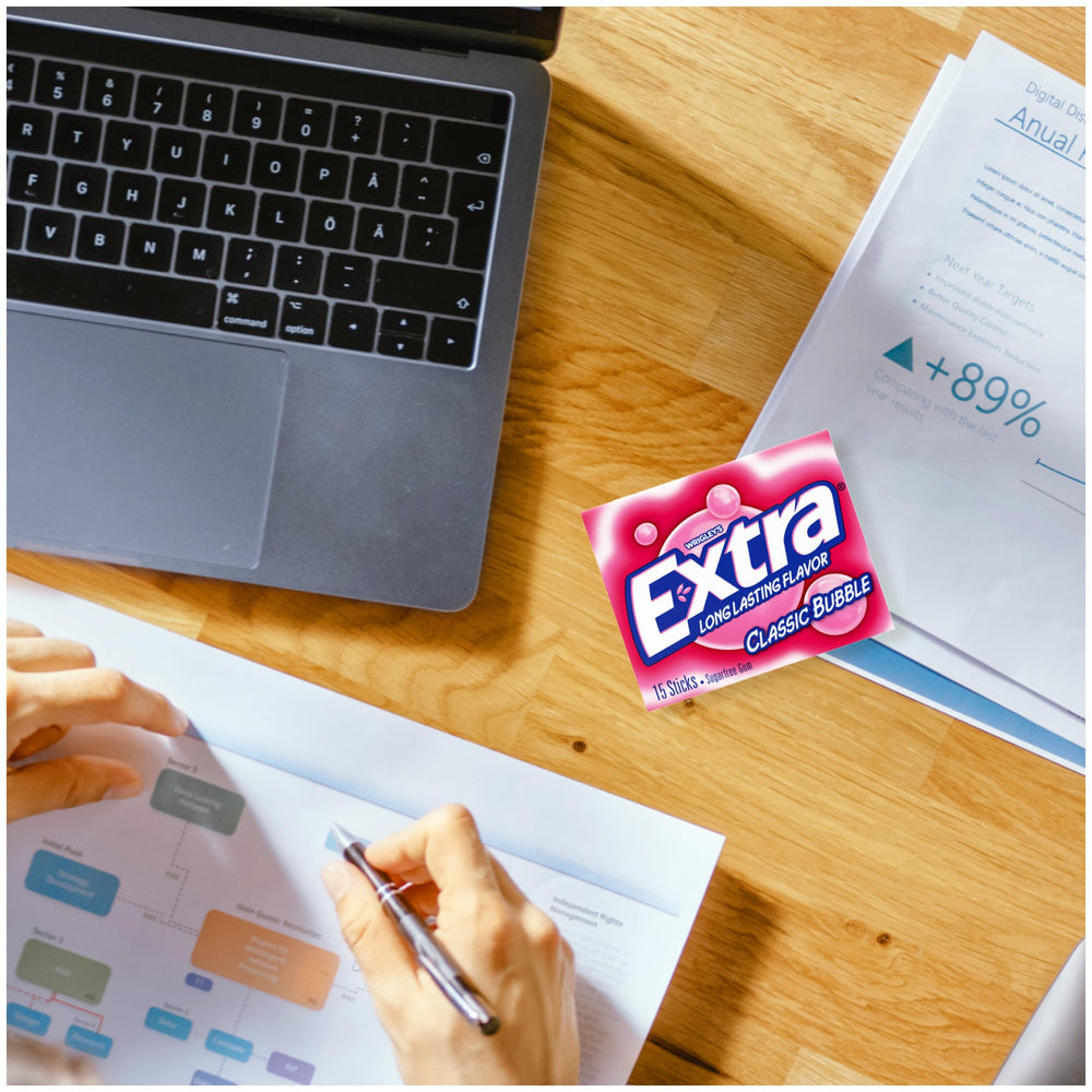Extra Bubble Gum travel-friendly packaging keeps freshness during trips.