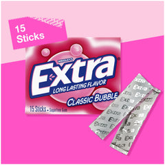 Extra Classic Bubble Gum with long-lasting flavor for commutes or gatherings.