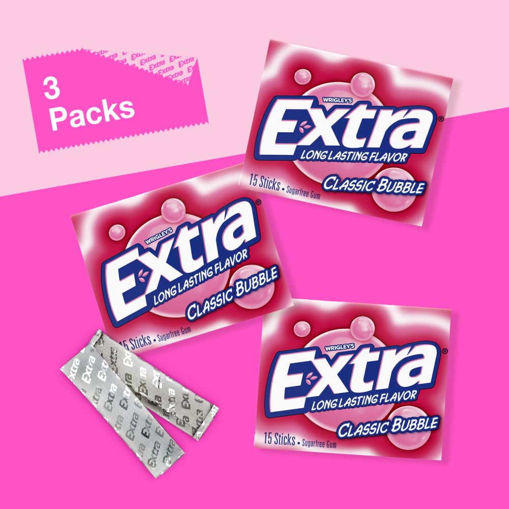 EXTRA Classic Bubble sugar-free gum-15-piece ready-to-share flavor break.