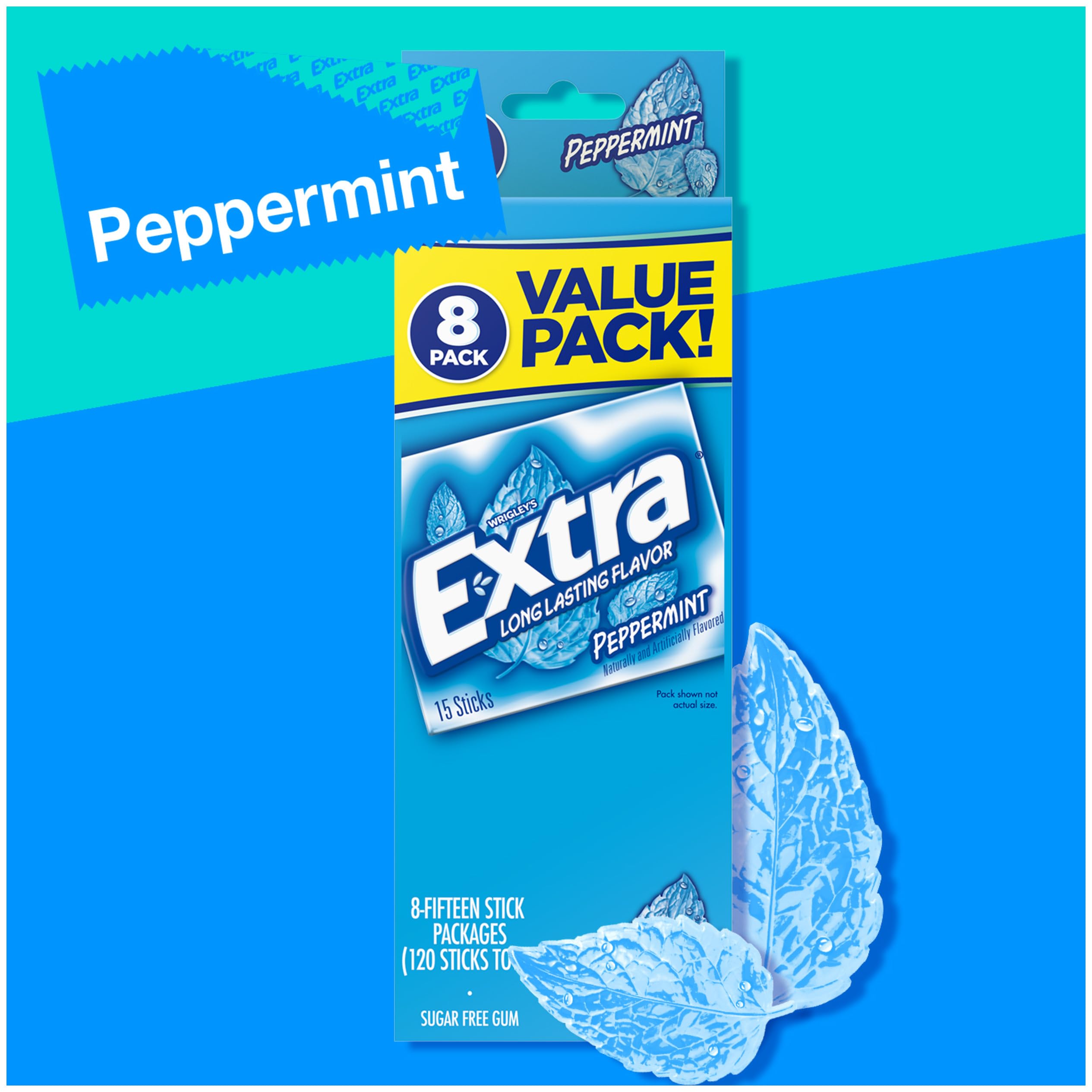 EXTRA Gum Peppermint individual-pack showcases convenient, sugar-free sticks for on-the-go minting.