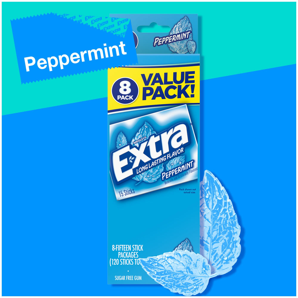 EXTRA Gum Peppermint individual-pack showcases convenient, sugar-free sticks for on-the-go minting.