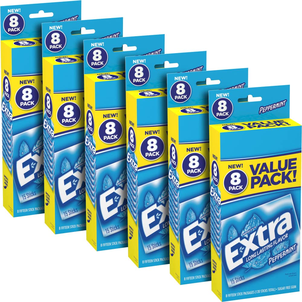 EXTRA Gum Peppermint pack-front shows bulk sugar-free gum for long-lasting freshness.