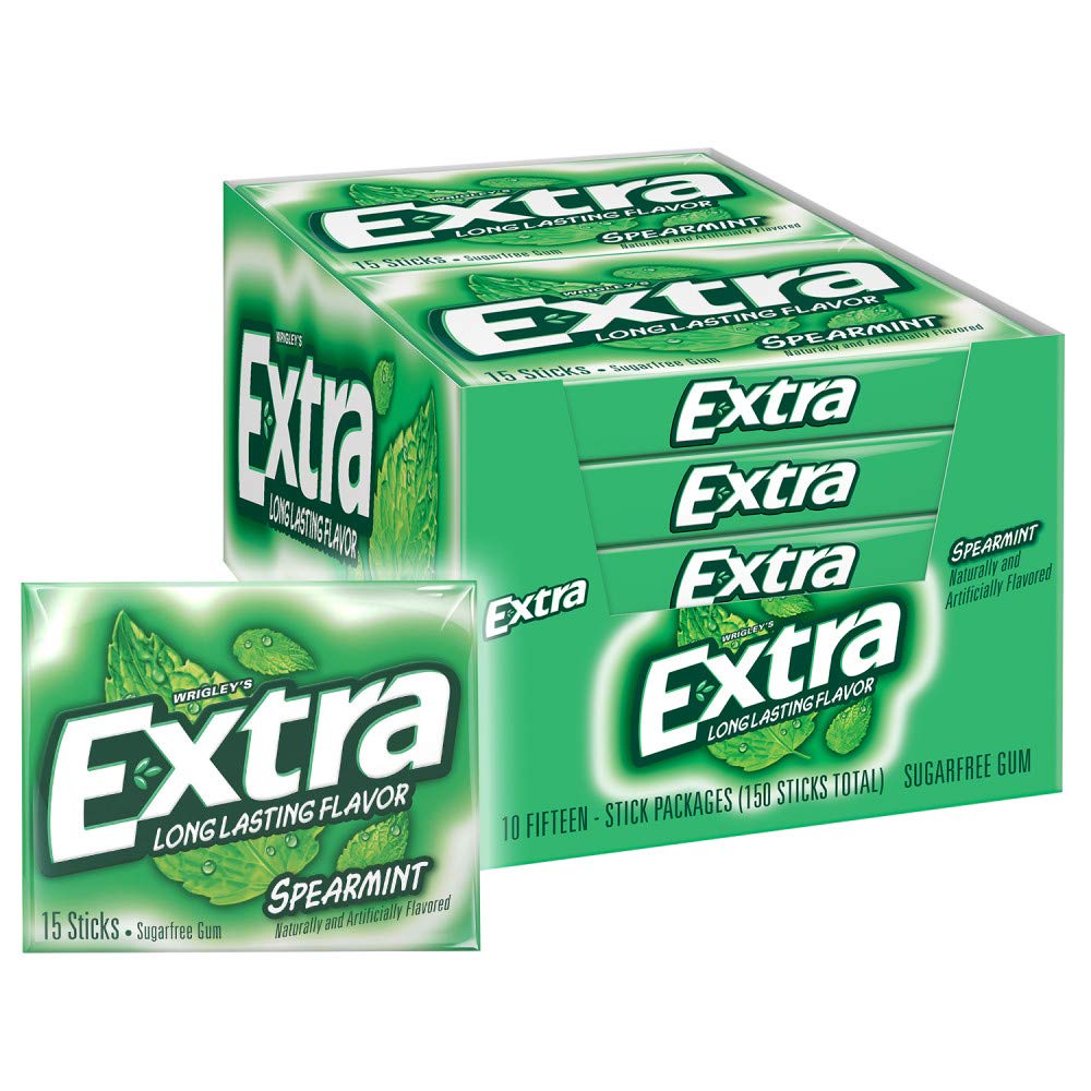 Extra spearmint bulk box with ten 15-piece packs for on-the-go freshness.