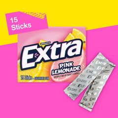 Close-up of individual gum sticks from Extra Pink Lemonade showing consistent flavor.