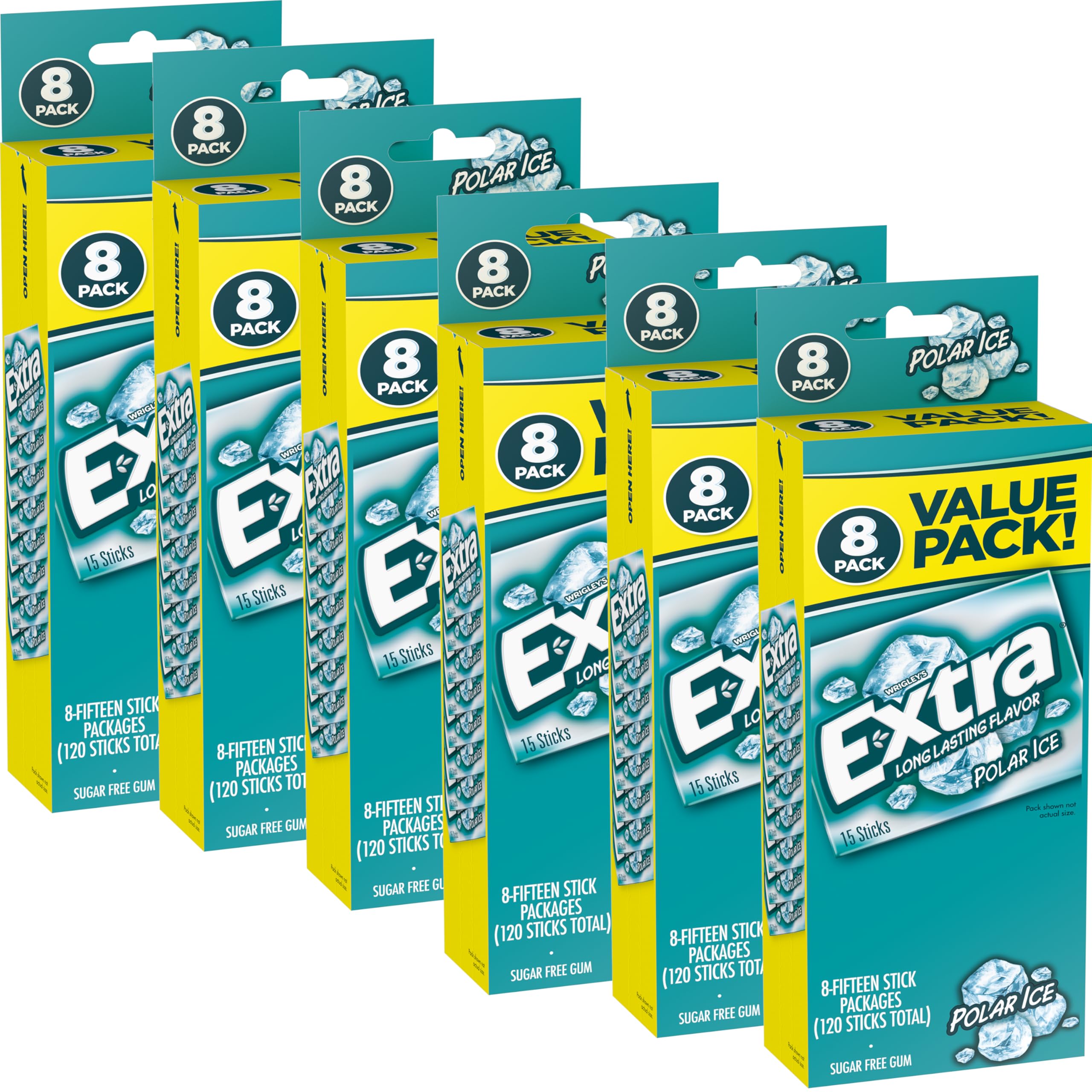 Extra Polar Ice gum pack of 6 boxes for long-lasting mint freshness.