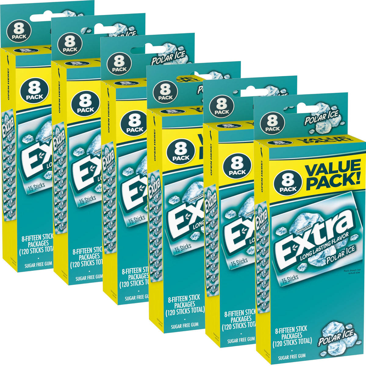 Extra Polar Ice gum pack of 6 boxes for long-lasting mint freshness.