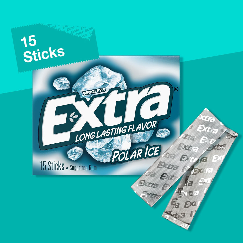 Extra Polar Ice gum packaging display emphasizes easy dispensing.