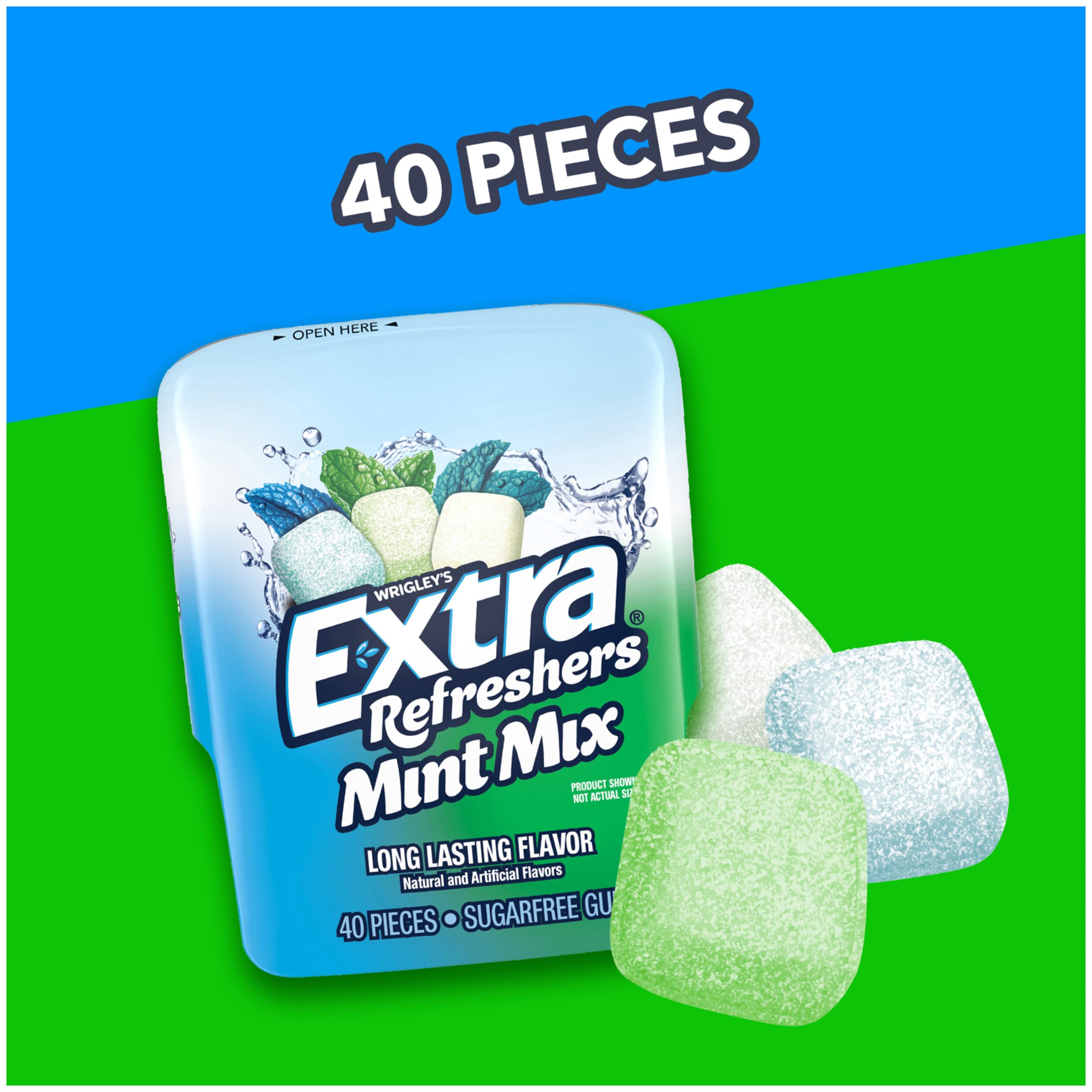 Extra Refreshers Mint Mix Gum icy spearmint flavor beads in a pack.