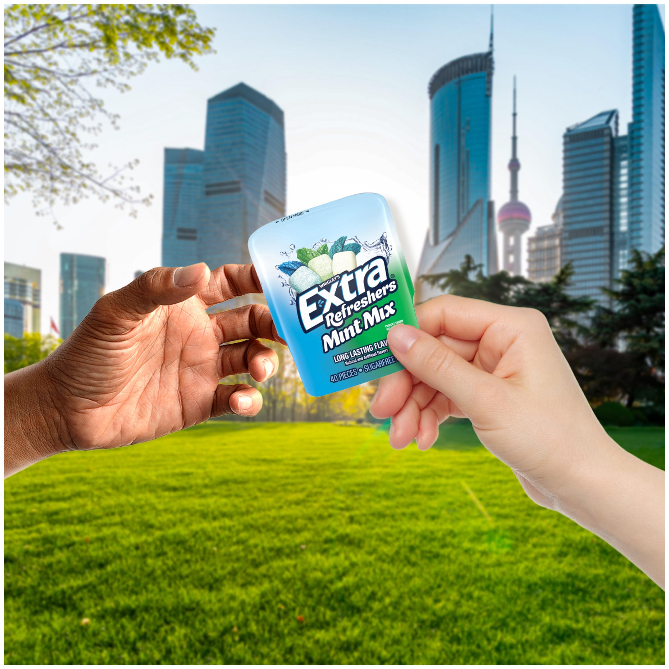 Extra Refreshers Mint Mix Gum sweet mint pieces for a fresh breath moment.