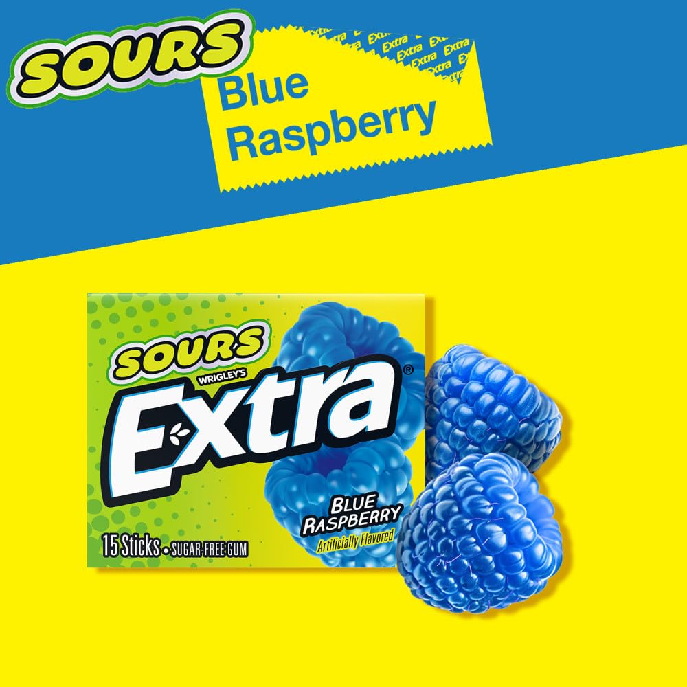 Compact pack of Extra Sours Blue Raspberry for on-the-go freshness.