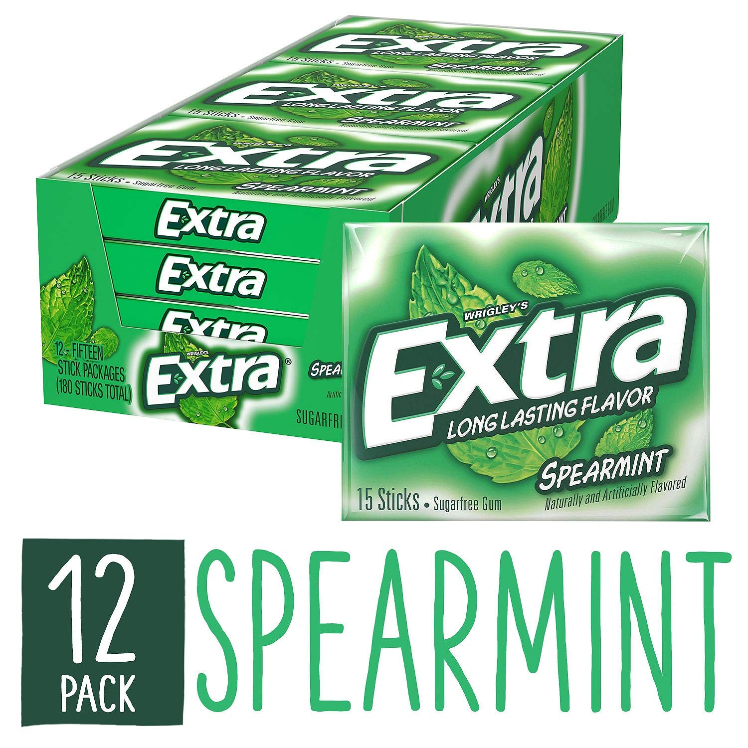 Extra Spearmint gum pack back highlighting sugar-free formula.