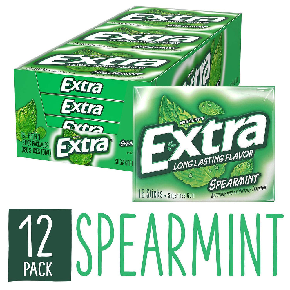 Extra Spearmint gum pack back highlighting sugar-free formula.