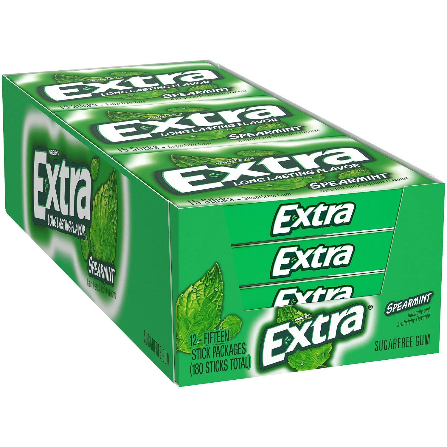 Extra Spearmint gum pack front for on-the-go breath refreshment.