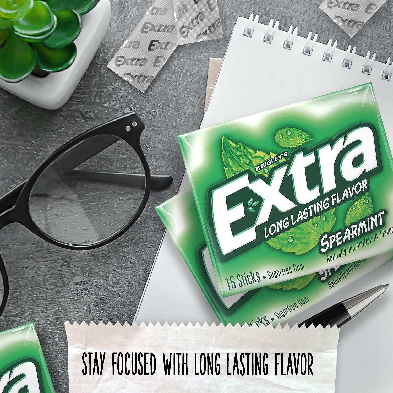 Sharing moment image featuring Extra Spearmint gum for social occasions.