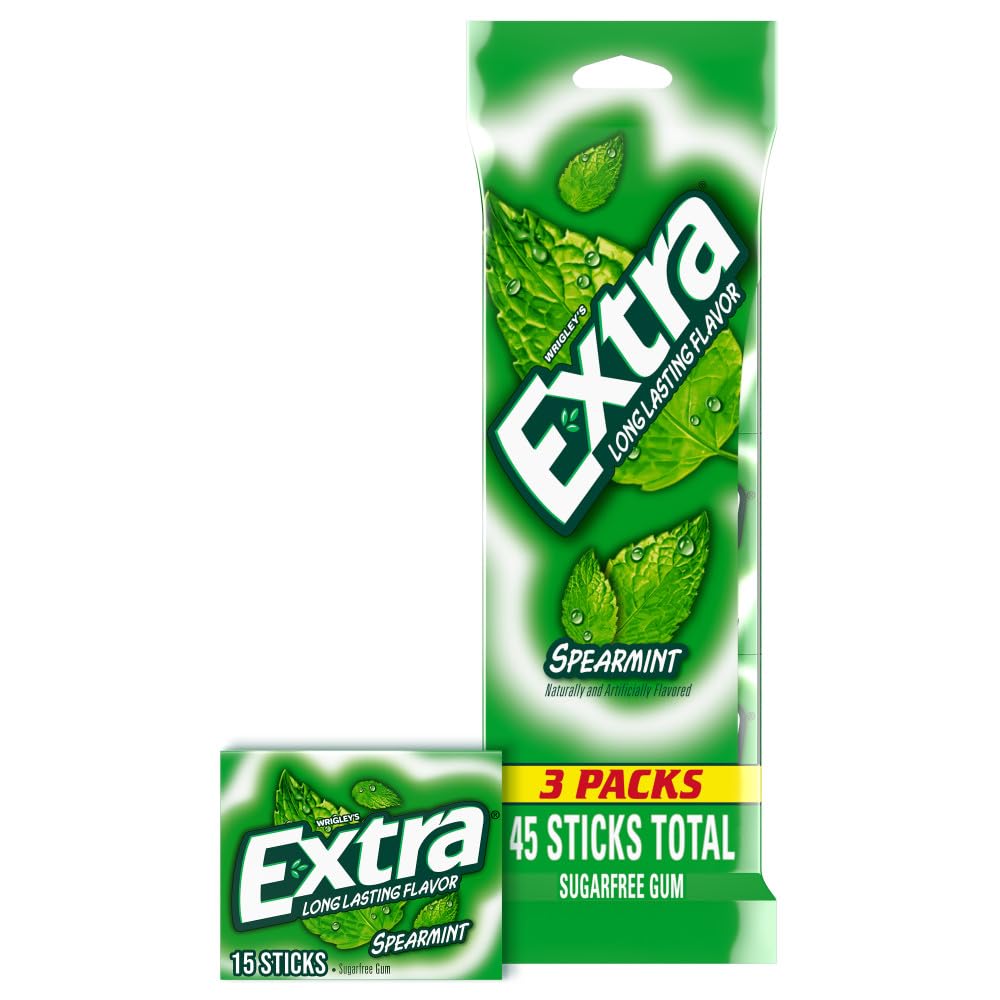 EXTRA Spearmint gum 3-pack front view for on-the-go freshness.