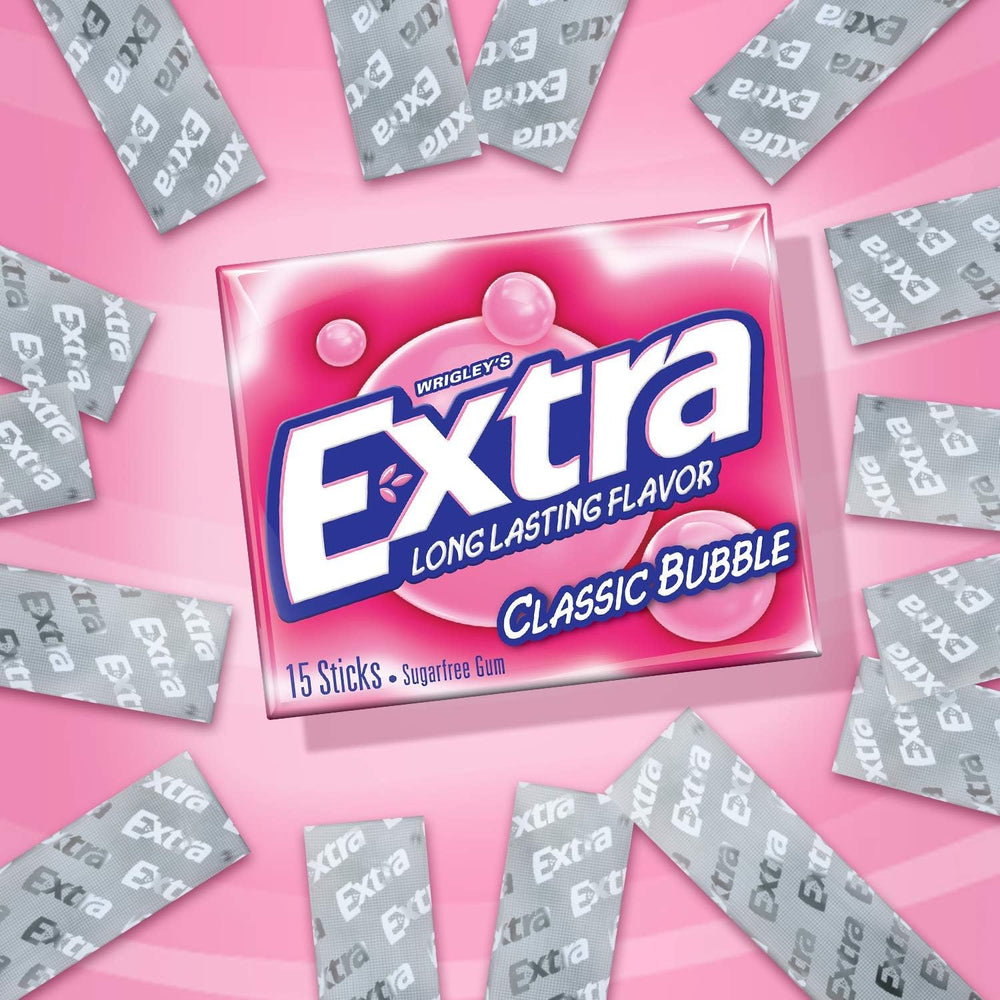 Extra Sugar Free Gum Classic Bubble hero shot for on-the-go freshness