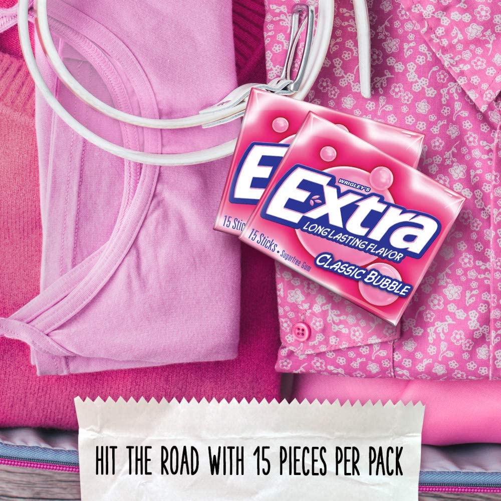 Extra Sugar Free Gum Classic Bubble on counter ready for quick breath refresh