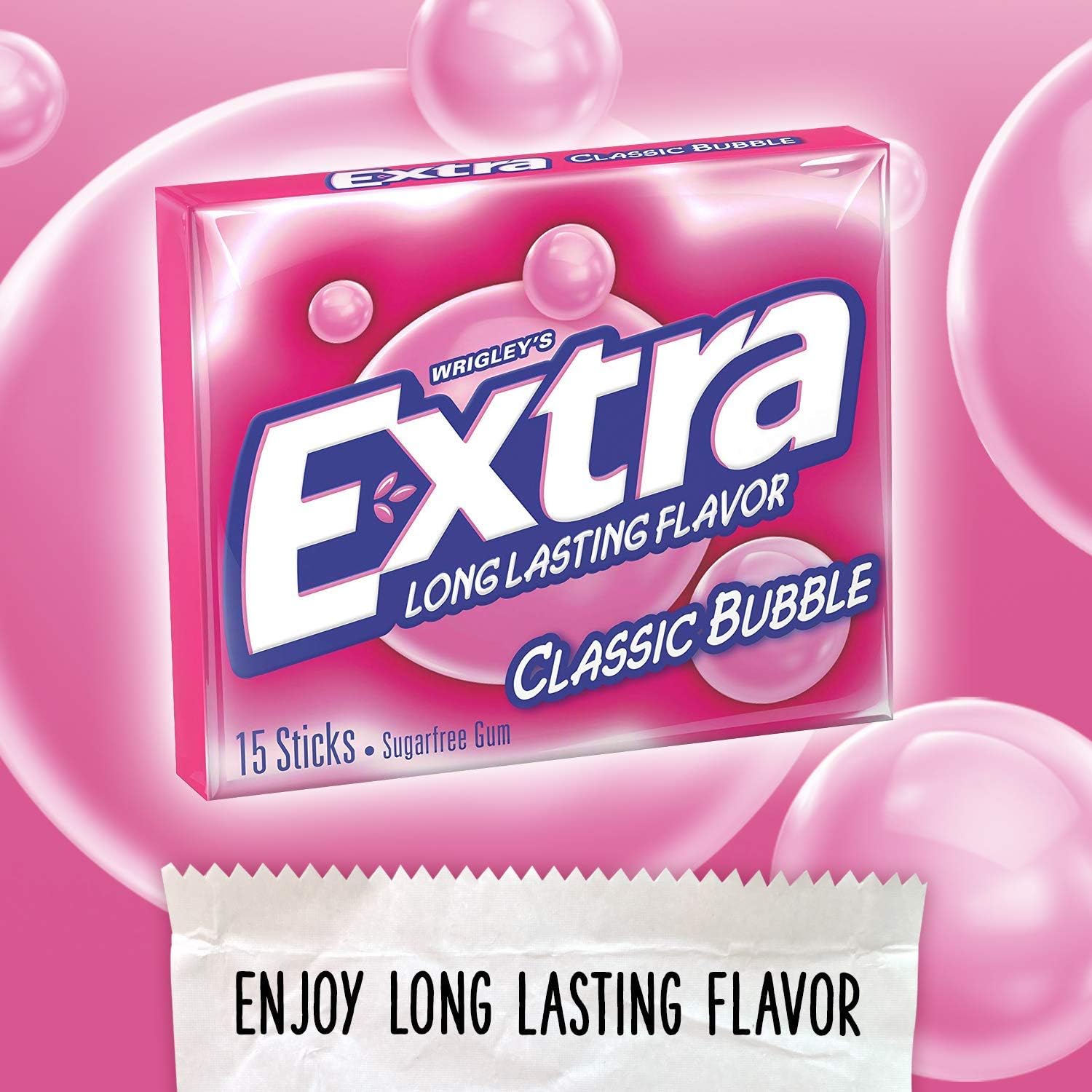 Extra Sugar Free Gum Classic Bubble pack of 20 on display demonstrates value