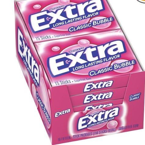Extra Sugar Free Gum Classic Bubble stick closeup reveals mint aroma