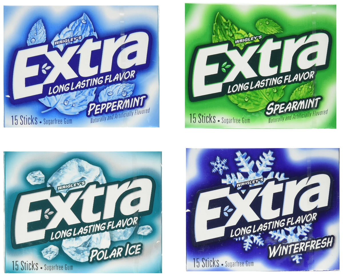 Extra Sugarfree Mint Gum Variety Box on-the-go display with 18 packs for fresh flavor.