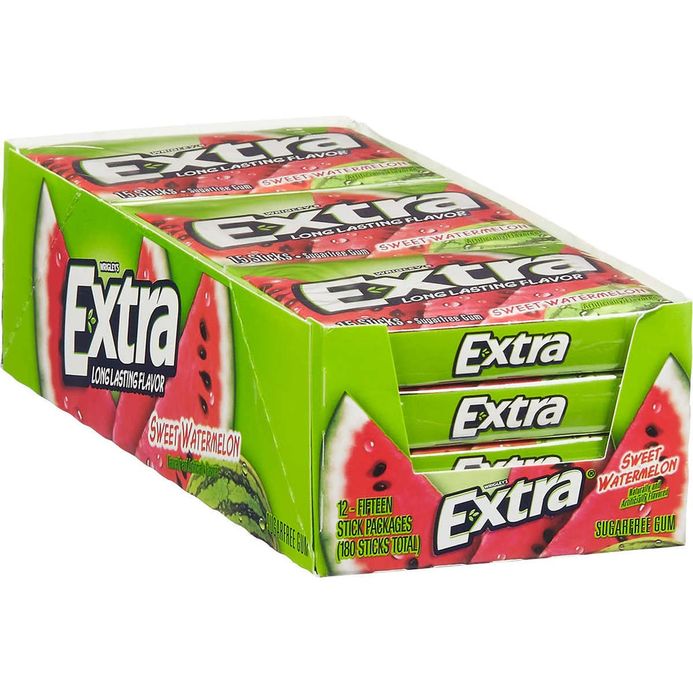 Extra Sweet Watermelon Sugar-Free Gum pack shot showing 12 packs for convenient sharing
