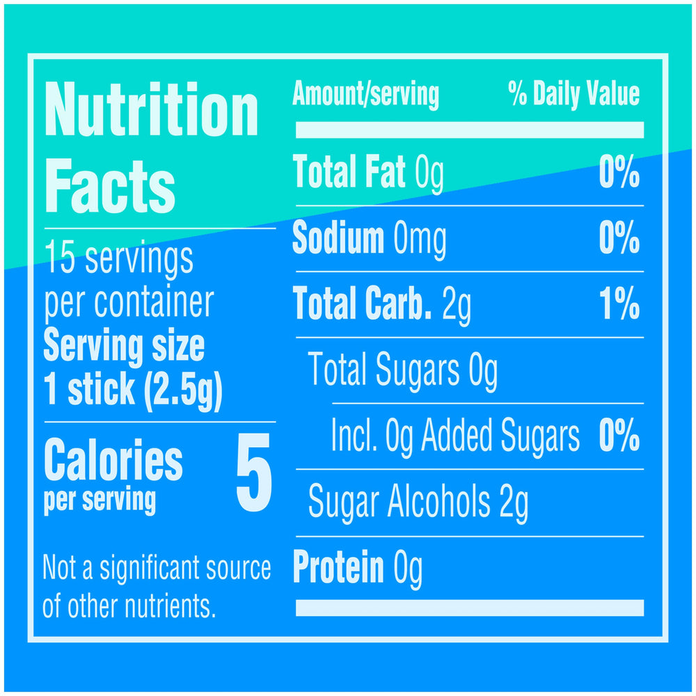 Extra Winterfresh 15-piece pack highlighting sugarfree, long-lasting mint flavor