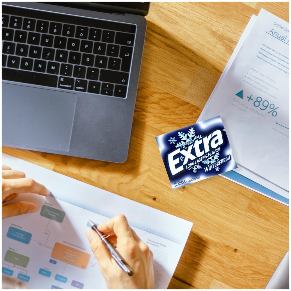 Extra Winterfresh packaging suitable for backpacks, purses, and desks