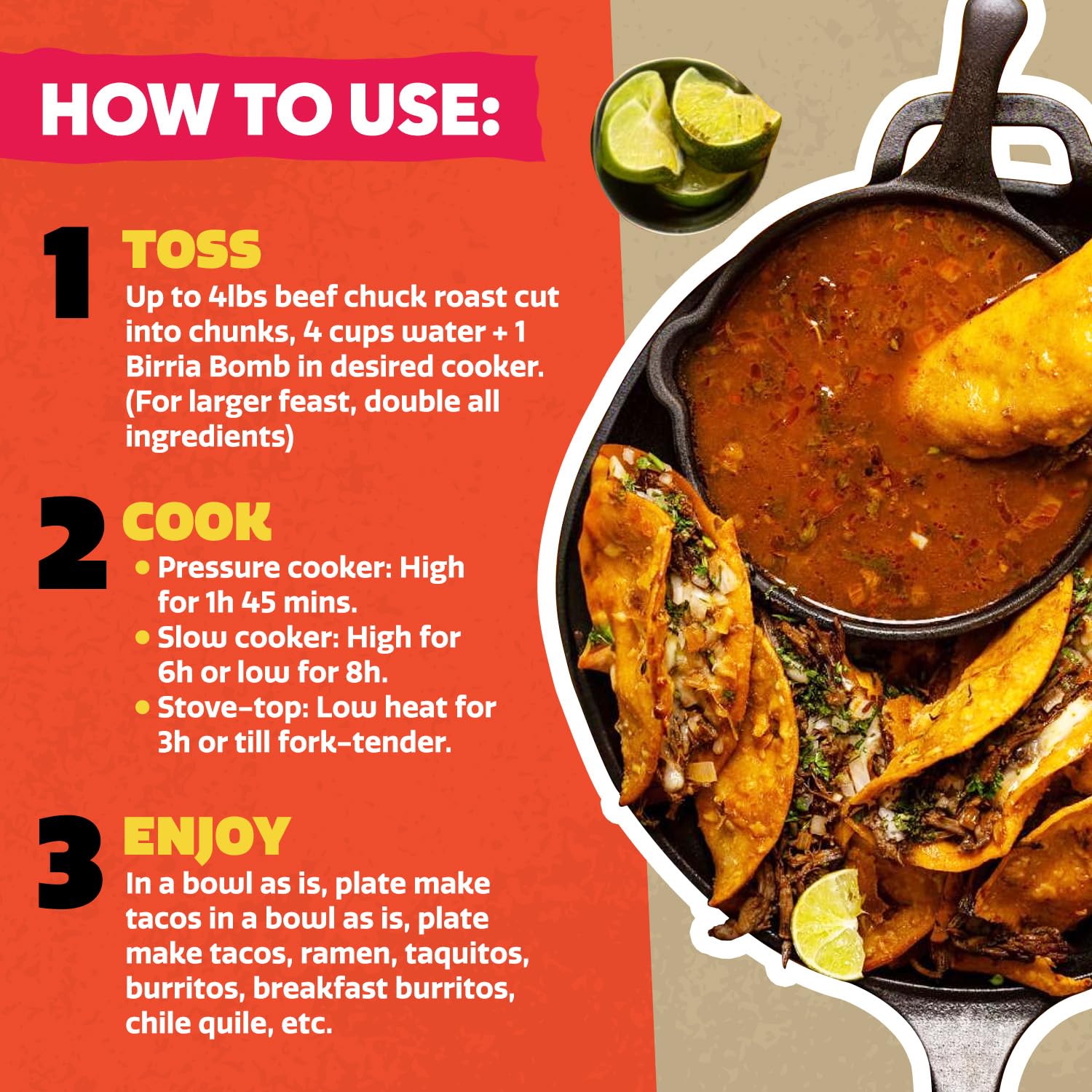 EZ Bombs Birria Bomb burritos serving demonstrates versatile use across dishes