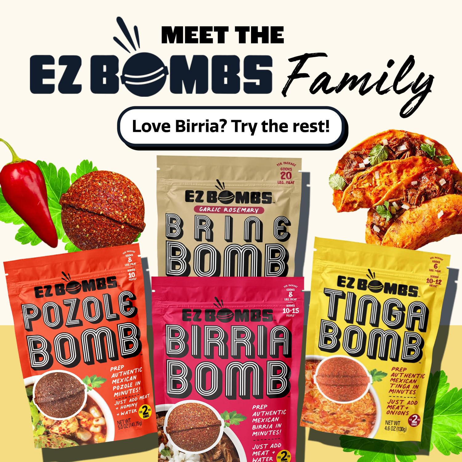EZ Bombs Birria Bomb table-ready meal presentation for entertaining guests