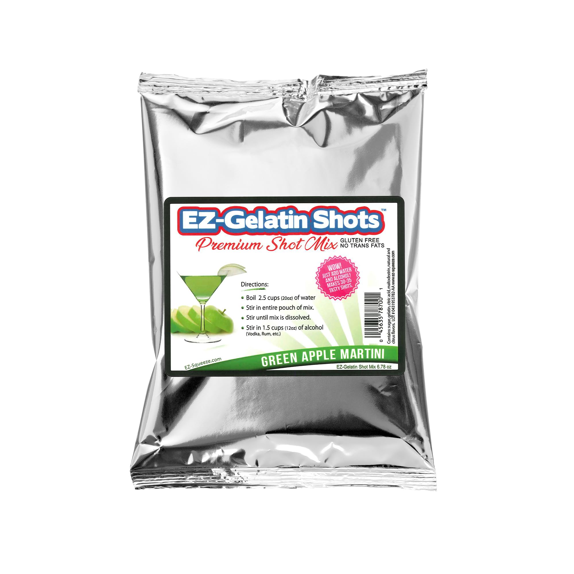 EZ-SQUEEZE Party setup with jello shots featuring green apple appletini flavor.