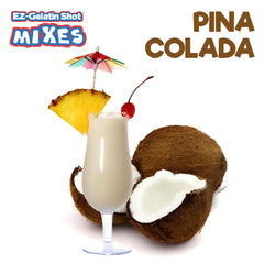 EZ-SQUEEZE Pina Colada mix powder close-up highlighting premium gelatin blend for delicious, easy party treats.