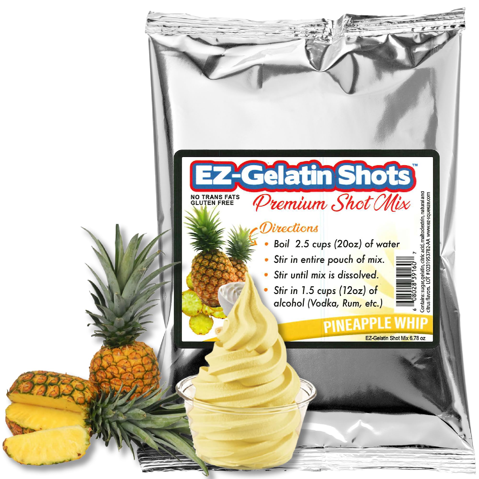 EZ-SQUEEZE Pineapple Whip Jello Shot Mix bottle ready for quick party prep.