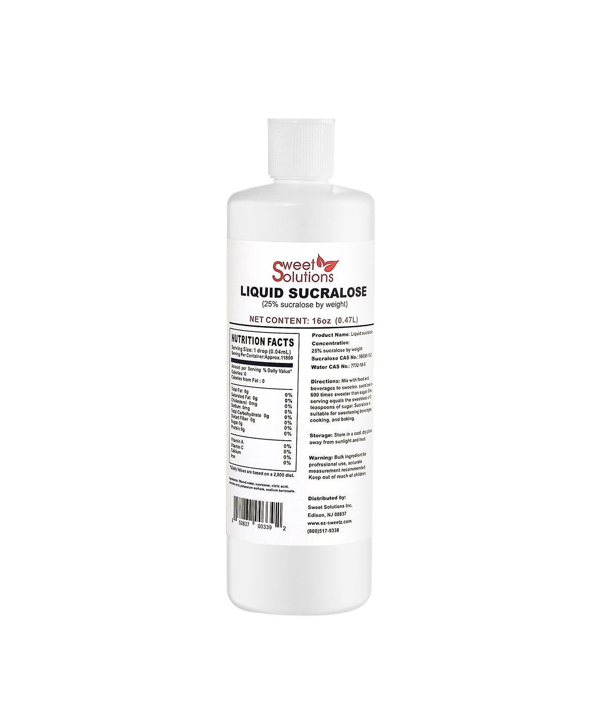 EZ-Sweetz concentrated liquid sucralose bottle for precise sweetness in drinks.
