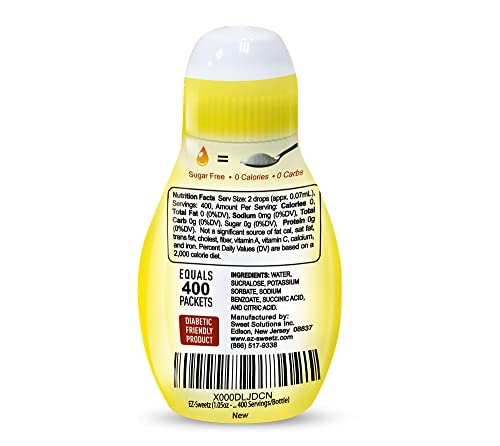 EZ-Sweetz liquid sweetener bottle pour highlighting quick drop dosing.
