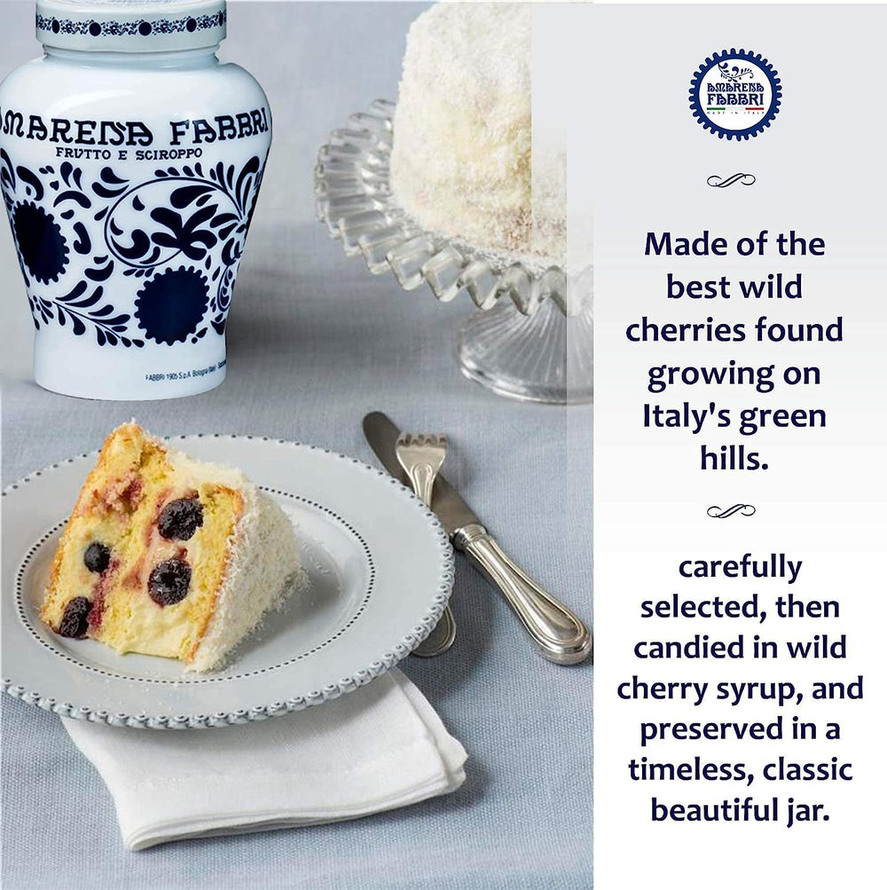Fabbri Amarena wild cherries glass jar as a thoughtful Italian gift idea.
