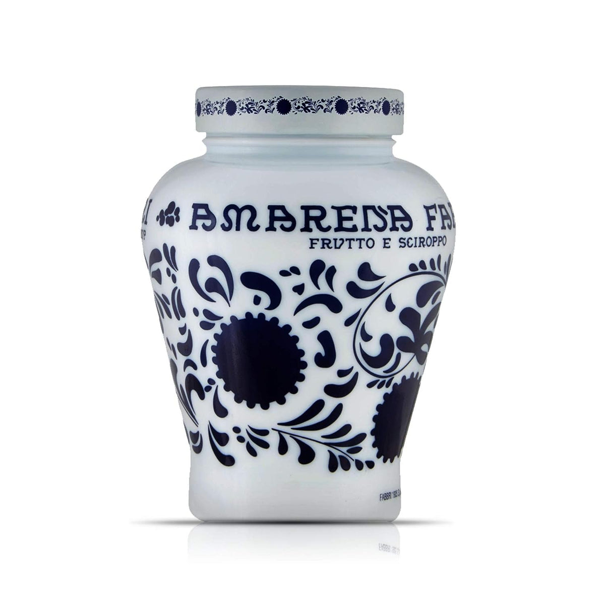 Fabbri Amarena wild cherries in syrup jar on shelf for versatile dessert topping.