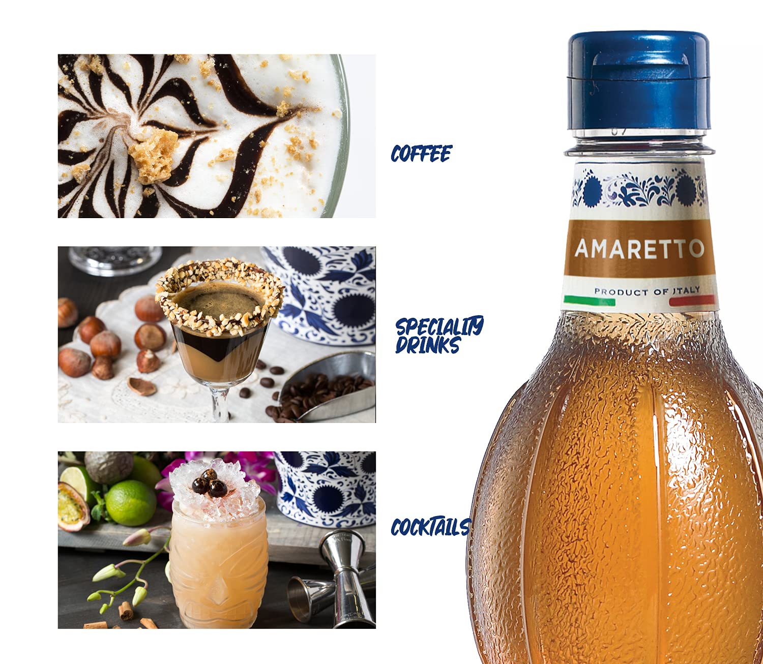 Fabbri Amaretto syrup in a glass ready for a craft cocktail.