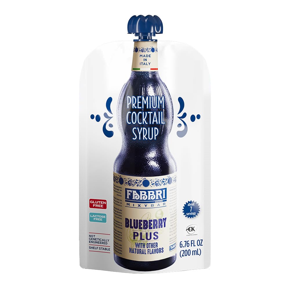 Fabbri Blueberry Syrup bottle for cocktails and desserts.