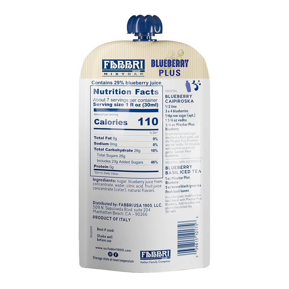 Pour-ready Fabbri Blueberry Syrup for vibrant drinks.