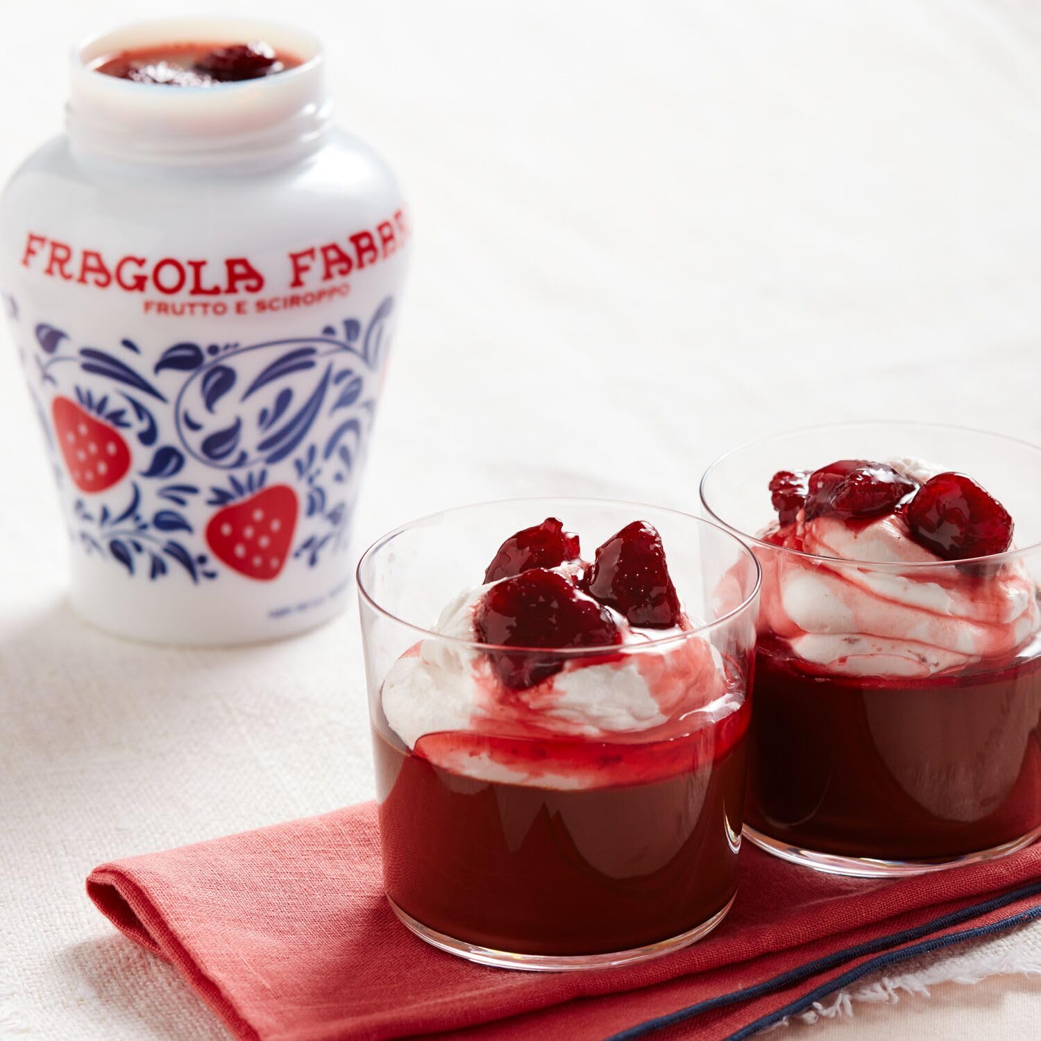 Fabbri Strawberries in Syrup on ice cream topping scoops
