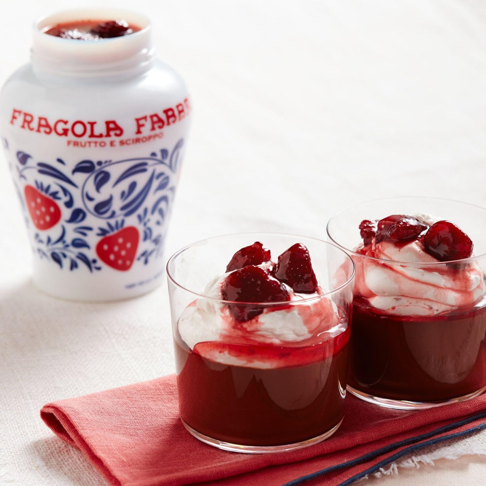Fabbri Strawberries in Syrup on ice cream topping scoops