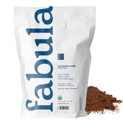 Fabula Dark Roast freshly ground beans ready for brewing.