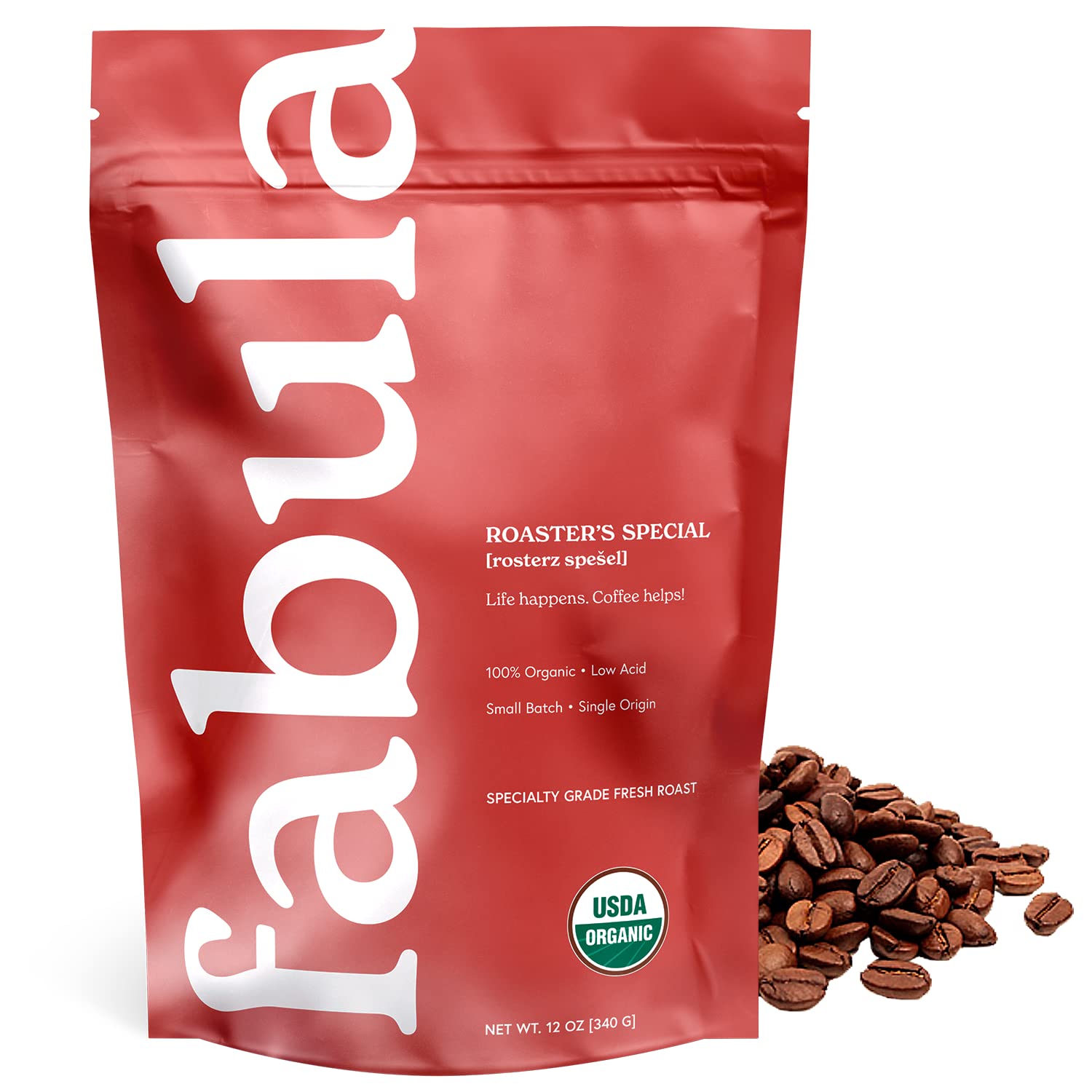 Fabula half-caff beans in close-up highlighting rich flavor